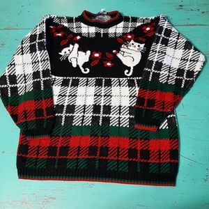 Vintage JJ Browne Cat holiday Christmas sweater plaid